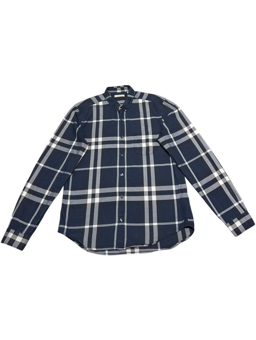 S Burberry Plaid Blue Gray Checkered Button-Up Shirt cowboy western y2k striped